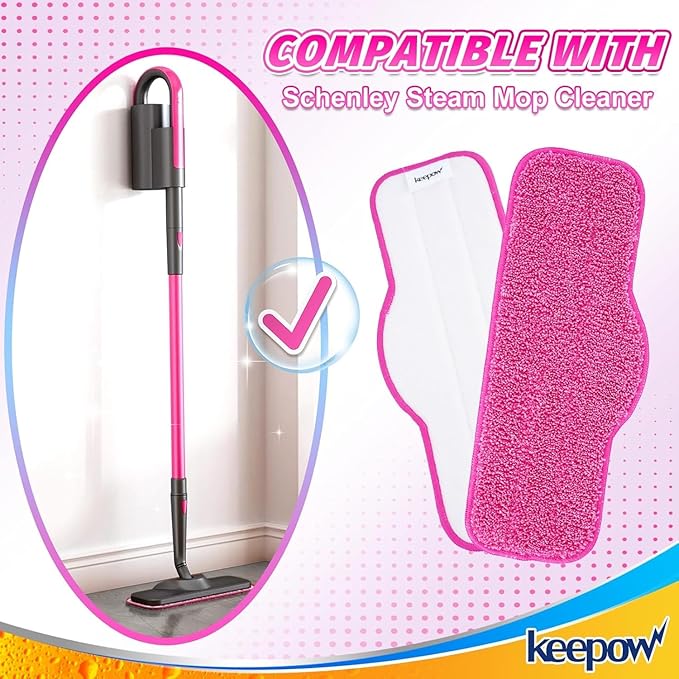 KEEPOW Microfiber Steam Mop Pads Compatible with Schenley Steam Mop 7 in 1, Washable and Reusable Mop Replacement Pads Steam Cleaner Attachments for Multi Surface Floor 2 Pack
