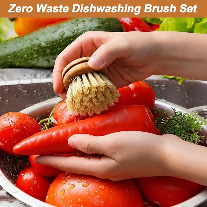 12 Pcs Bamboo Dish Brush Replacement Heads, Natural Sisal Bristle Refills, Eco Friendly Compostable Scrubber Heads for Cleaning Kitchen Utensils