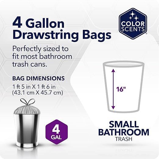 Color Scents Small Trash Bags - 4 Gallon, 40 Bags (1 Pack of 40 Count), Drawstring - Silver Bag in Simply Clean Scent with Microban