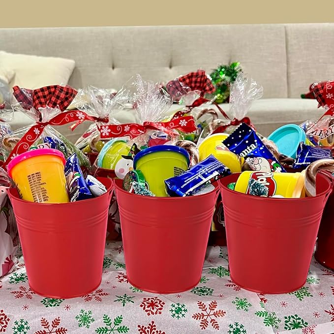 18 Pack 4 Inch Red Mini Metal Bucket, Elegant Galvanized Buckets with Handles, Tin Buckets, Small Iron Bucket, Mini Metal Pail for Party Favors, Crafts, Garden & Beach