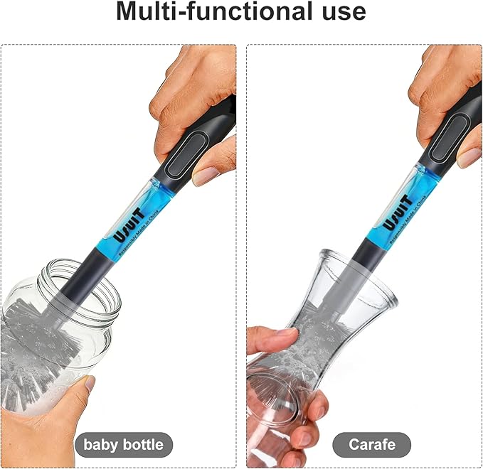 USUIT Comfort Grip Soap Dispensing Bottle Brush, Grey, 2 Pieces (in one Package), Cleaning for Bottles, Pitchers and Carafes
