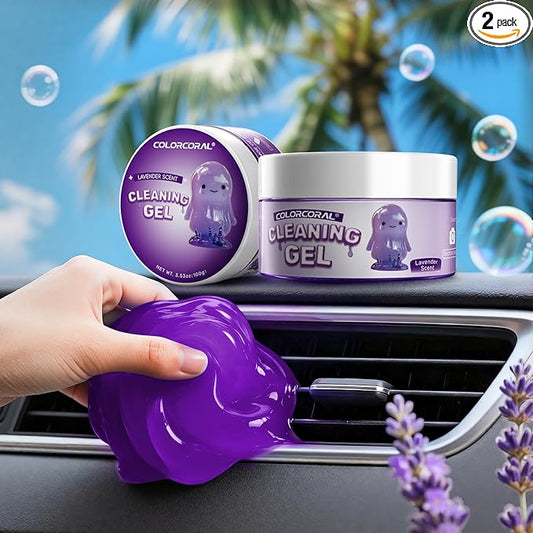 Car Cleaning Gel Reusable(Lavender Scent) 2Pack - Dust Cleaning Putty Keyboard Slime for Car Interior Air Vent Cleaner, Auto Detailing Tools Accessories, Christmas Stocking Stuffers for Men Women