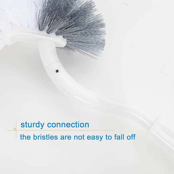 Ryhiac 2 Pack Curved Toilet Bowl Brush with Holder for Bathroom, Compact Toilet Brush Durable Under The Rim Household Deep Cleaning Brushes (2 Pcs White Toilet Brush with Holder)