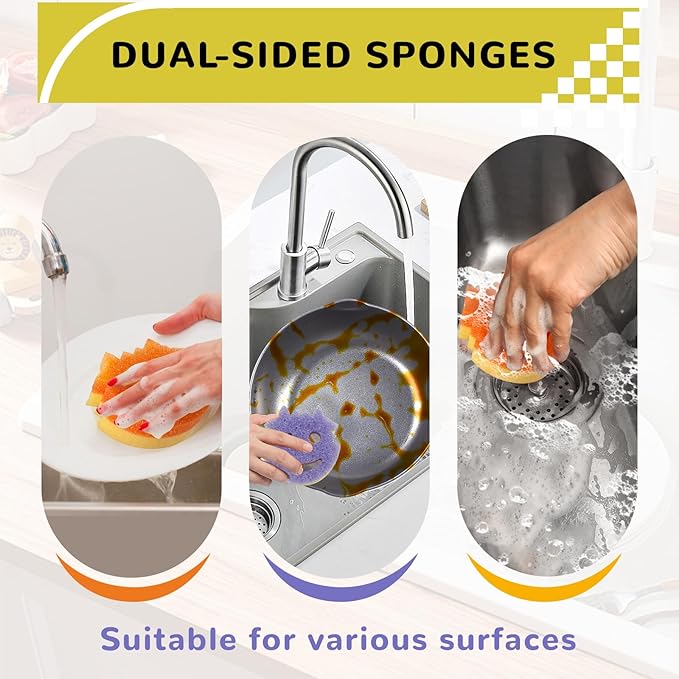 Saiqiang Scrub Sponge, 15 Pack Dual-Sided Temperature Kitchen Sponge for Dishes Household Cleaning Pads Non-Scratch Multipurpose Color Sponges for Kitchens, Bathroom