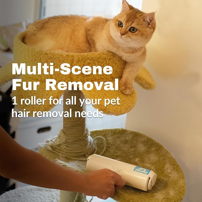 DELOMO Pet Hair Removal Tool: Reusable Lint Roller for Pet Hair, Pet Hair Remover with Built-in Fur Bin, Self-Cleaning Cat and Dog Hair Remover for Couch, Furniture, Bed, Car, Carpet, Clothes