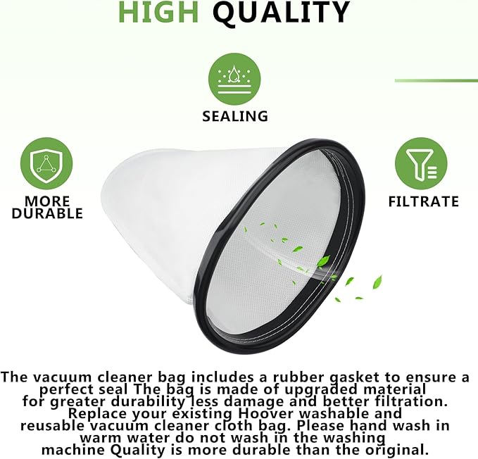 2KE2105000 HEPA Cloth Bag Liner, HEPA Hoover Vacuum Cleaner Cloth Bag Fits for Hoover C2401, C2401010 Shoulder Vac Pro, Royal RY4000, RY4001 Backpack Shoulder Vacuum Cleaner, 4 Pack