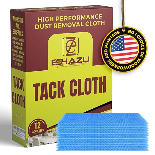 Eshazu Premium Tack Cloth (Pack of 12) – Professional Grade Dust and Particle Remover for Woodworking and Painting – Tack Rags for Surface Cleaning – Silicone & Wax Free, Anti-Static