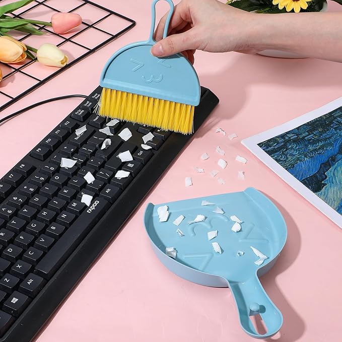 PercyEffie 9pcs mini Broom and Dustpan Set Small Broom and Dustpan Set with Handle Portable Desktop Sweep Tools mini dustpans and Brush Sets for Car Interior,Cleaning Tools,Sofa3 Colors