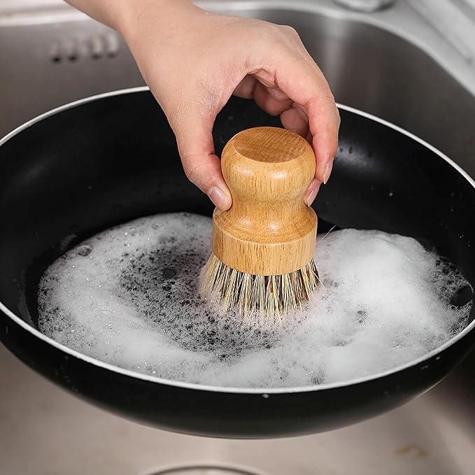 Natural Wooden Dish Brush，Kitchen Bamboo Scrub Brush for Dishes，2 Pack (Style-A, Large)