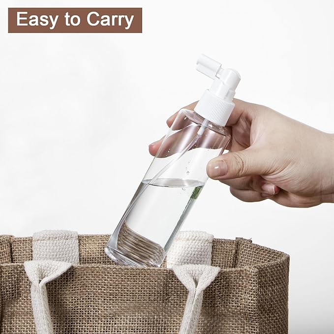 Yebeauty 4 Pack Refillable Small Spray Bottles Plastic Empty Fine Mister Long Mouth Travel Spray Bottle with Tight Cap Durable Sprayers Atomizer for Hair Perfumes Cleaning, 200ml/6.8oz Clear