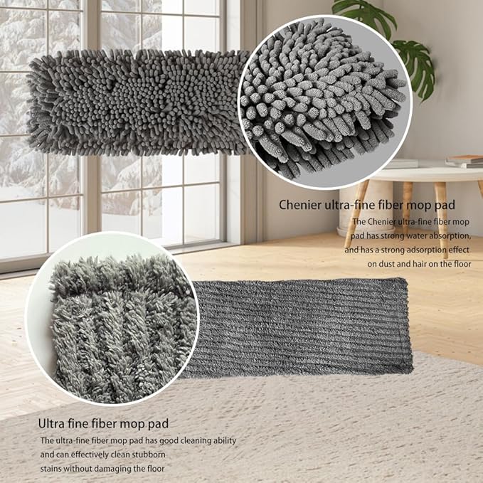 57-inch Fiber Flat mop with 4 Floor mops with Washable Pads, Suitable for Multiple Surfaces and Designed specifically for Floor Cleaning. Features an Extra-Long Telescopic Handle for deep Cleaning