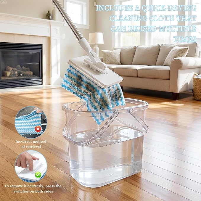 Snap Grip Mini Mop, Zero Touch MiniMop, Disposable Clip Mopstick Reusable Cloths, Retractable Gap Dust Cleaner Flat Mops with Locking Head & Sweeping Cloths (1*mop+5*Cloth)