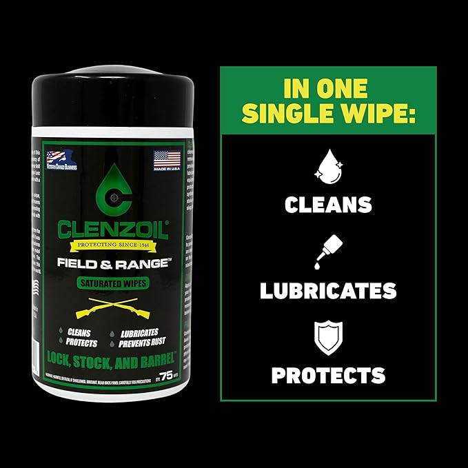 CLENZOIL Field & Range Single-Use Saturated Gun Oil Wipe Packets | Individual CLP Wipes | One-Step Gun Cleaning Oil & Lubricant Field Wipes for Hunting