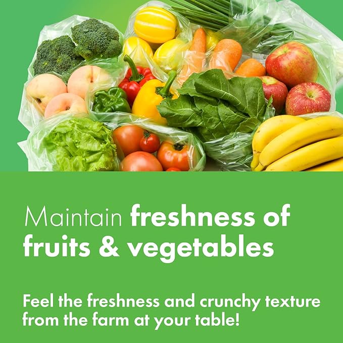 Green, Food Storage Bags, 9.84" 14.56" 100bags, Keep Fresh Produce Bags, BPA FREE, Food Saver Storage for Fruits, Vegetables, HDPE, Green color bag, Disposable Storage Bags, Eco-Friendly