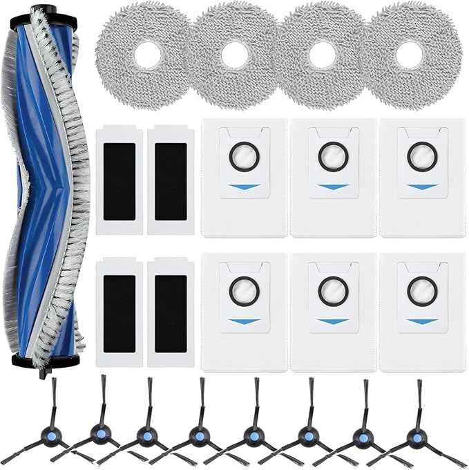 Resflyar 23 Pack T30S Replacement Parts for ECOVACS DEEBOT T30S, T30S AI, T30S Pro, T30S Care, T30S Robot Vacuum Accessories Kit, 1 Main Brush, 4 Hepa Filters, 4 Mop Pads, 6 Dust Bags, 8 Side Brushes