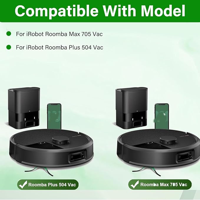 Replacement Parts for iRobot Roomba Plus 504 Vac & Max 705 Vac Robot Vacuum Accessories Kit, Include 2 Main Brush 4 Side Brush 3 Hepa Filter 4 Dust Bag