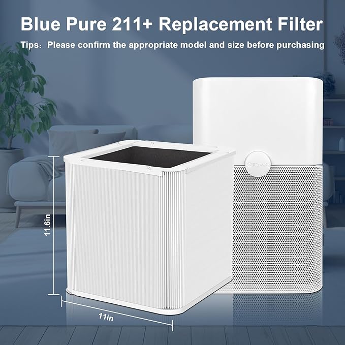 211+ Replacement Filter,Compatible with Blue Pure 211+ Auto Air Cleaner Purifier,2-Stage Filtration System of H13 True Filter and Activated Carbon Filter,White, 2 Pack