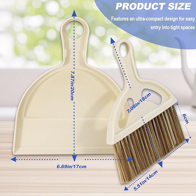BSMstone Mini Broom and Dustpan Set Hand Broom with Dustpan Portable Housekeeping Cleaning Tools for Desk,Counter,Sofa,Kitchen,Office,Nest (Off White)