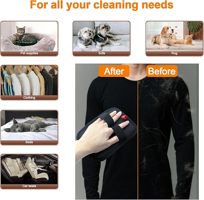 QVJFZUD Pet Hair Removal Glove for Small Hands, 2Pcs Electrostatic Dog Cat Hair Remover Gloves for Furniture Car Seat Couch, Reusable Grooming & Shedding Tool with Free Steel Comb & Toothbrush