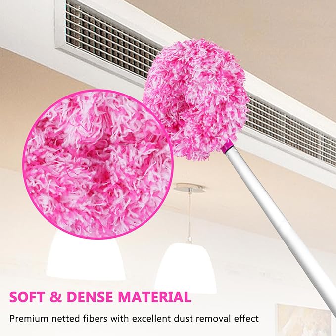 Heonay Ceiling Fan Cleaner Duster Reusable Microfiber Ceiling Fan Blade Cleaner Removable Duster with Extension Pole Adjusts 13 to 49.7 Inch for Cleaning Walls Furniture Door Window Top (Rosy White)