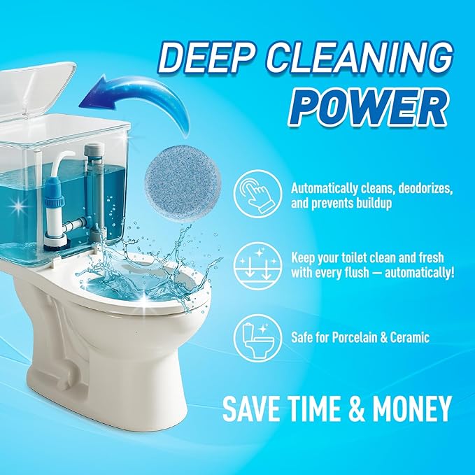 Toilet Bowl Cleaner Tablets 40 Pack, Long-Lasting Drop-in Tank Tablets with Sustained-Release Technology, Fight Tough Stains & Odors, Household & Commercial Use, Compatible with Most Toilets-Cleaning