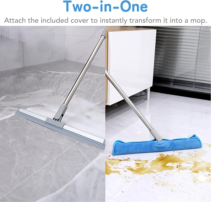 DrDirt Floor Squeegee 120cm/47in Silicone Magic Broom with Microfiber Mpo Indoor Water and Dust Remover Glass Wiper Quick Drying