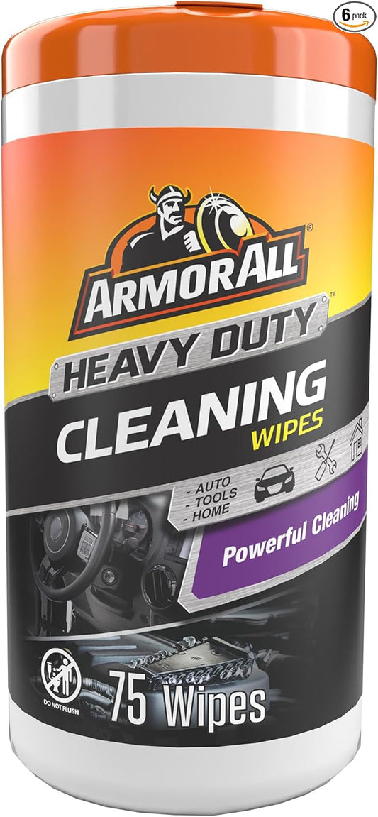 Armor All Heavy Duty Cleaning Wipes, Disposable Car Wipes (75 Count) (Pack of 6)
