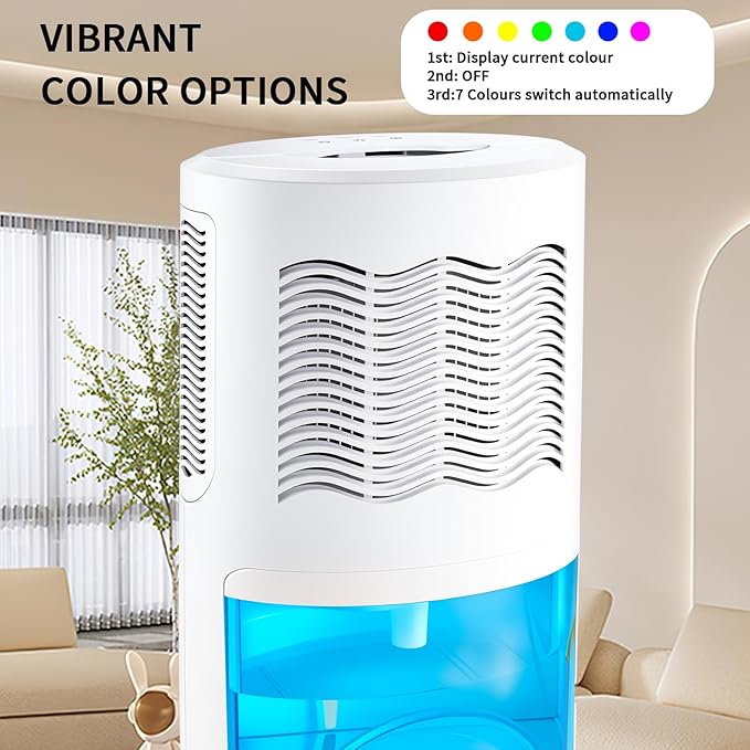 Dehumidifier for Home with Colorful Light Auto Shut Off Protection Ideal for Bedroom and Basement 2 Working Modes Daytime and Nighttime Efficient Moisture Removal System