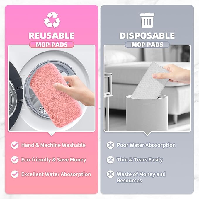 Nicemiya 8 Pack Reusable Mop Pads Compatible with Swiffer Sweeper, Coral Fleece Washable Swiffer Mop Pads, Dry & Wet Sweeping Mopping Cloths (Pink, Not Included Mop)