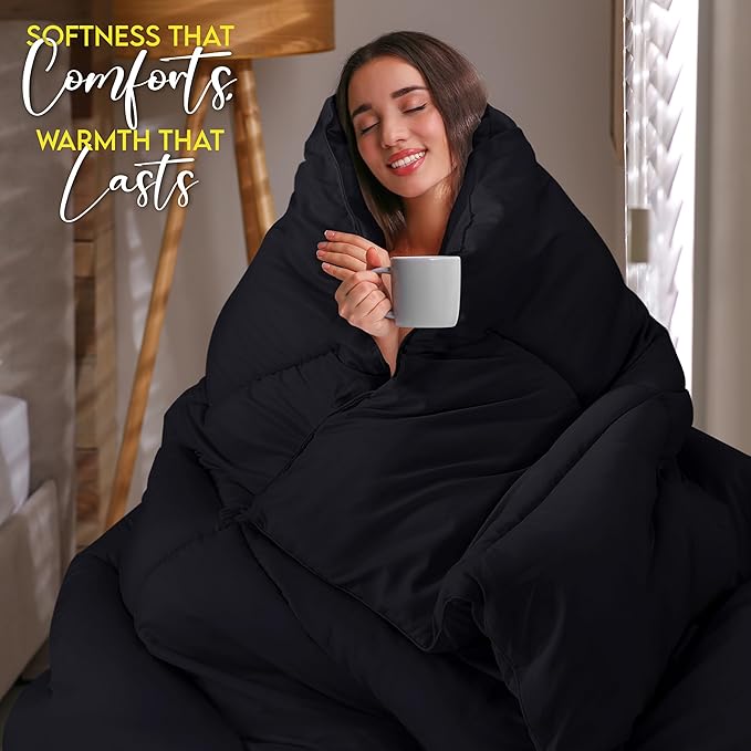 Utopia Bedding Comforter Duvet Insert, Quilted Comforter with Corner Tabs, Box Stitched Down Alternative Comforters Queen Size (Black)