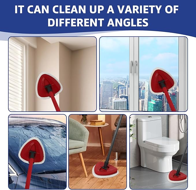 High-PQ Flat Mop Head Replacements, Microfiber Mopping Pads Refills, 1-Pack Spin Mop Pads + 1 Plastic Pad &1 Scrape for Floor, Wall & Ceiling Cleaning - Fits EasyWring & RinseClean Systems