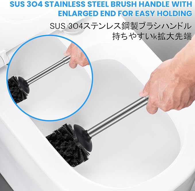 Smartbin Stainless Steel Toilet Brush and Holder Toilet Brush and Cases Bathroom Bowl Cleaning Brush Double Layer Holder Long Brush Handle High Density Bristles Silver