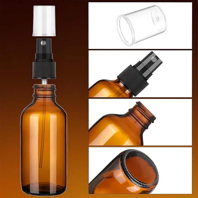 80 Pcs 2 Oz Glass Spray Bottles Fine Mist Spray Bottle Refillable Cosmetic Bottles Empty Small Bottle for Essential Oils Travel Cleaning Solutions Featuring Accessories (Amber)