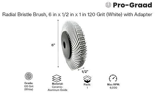 Radial Bristle Brush, 6 in x 1/2 in x 1 in 120 Grit (White) with Adapter, Type C Curved Bristle (Pack of 1)