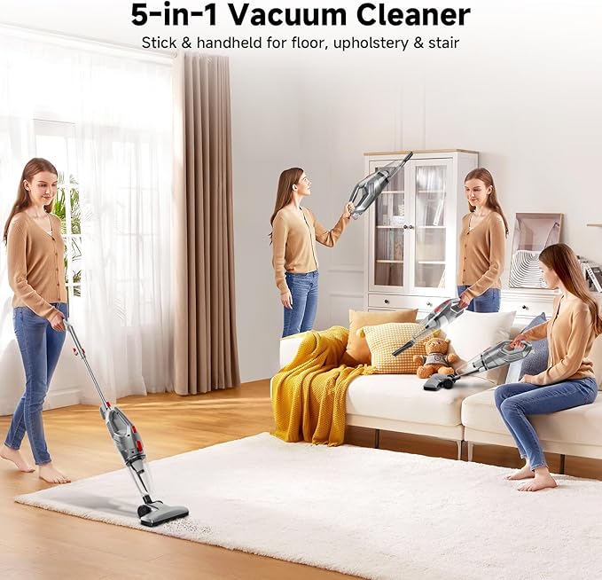 fenhua Corded Stick Vacuum Cleaner - Lightweight, Powerful Suction with 450W Motor, 3-in-1 16.4Ft Cord Vacuum Cleaners for Home, Hard Floor, Carpet, Pet Hair Black Gray