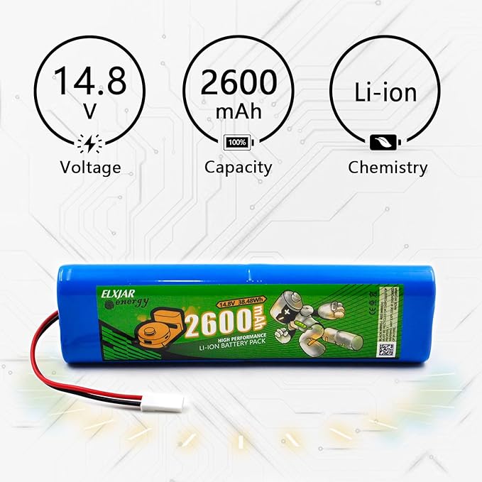 elxjarenergy (2-Pack) 14.8V 2600mAh Li-ion Battery, Compatible with ILIFE V3s Pro V5s Pro V50 V8s X750 PUCRC90 Deebot DF45 Robot Vacuum Cleaner 18650B4-4S1P-AGX-2 SUN-INTE-202