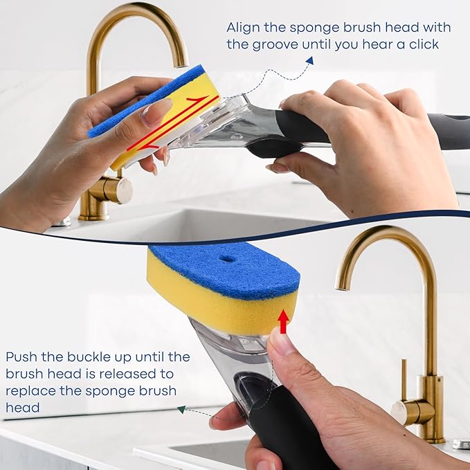 Sponge Brush Refills for OXO Dish Brush, 8 Pack Soap Dispensing Dish Refills, Scrub Replacement Head for Scrubber, Sponge Replacement Head Fits Soap Dispensing Handle
