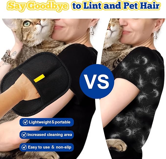 2PCs Upgraded Pet Hair Removal Gloves for Cats & Dogs, Five-Finger Electrostatic Reusable Magic Brush for Effortless Pet Hair Remover Tool on Carpet, Clothing, Laundry, Couch, Car Seat
