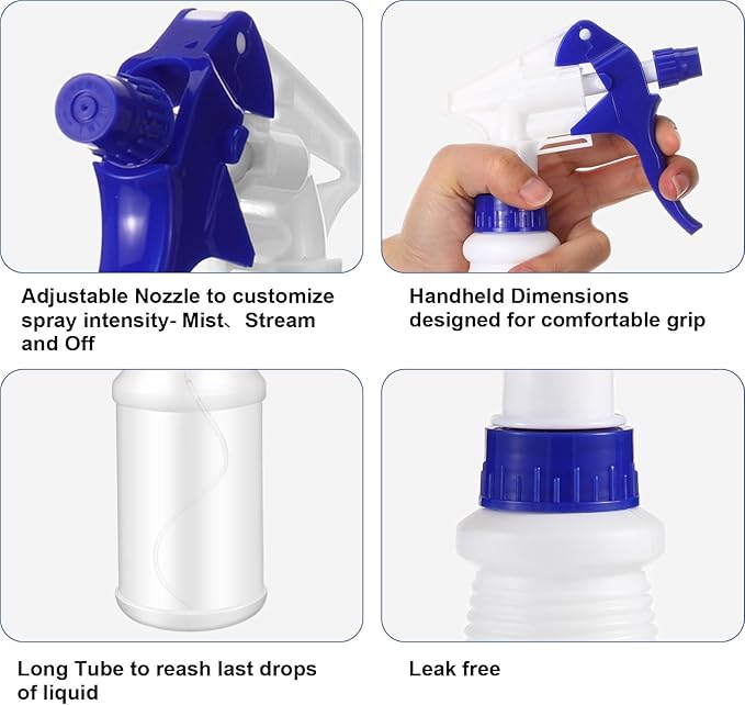 Rtteri 24 Pcs 16 Oz Plastic Spray Bottle for Cleaning Solutions Bulk Empty and Reusable Leak Proof Spraying Bottles for Cleaning, Water, Auto Details, Commercial, Bathroom(Blue, Black, White)