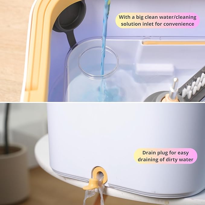 Mop and Bucket System PRO with Removable Water Tank Duo Bucket & Spin Mop System, Self Wringing, Separates Clean from Dirty Water, Folding Head, Dual Brush System, 6-pc Machine Washable Pads