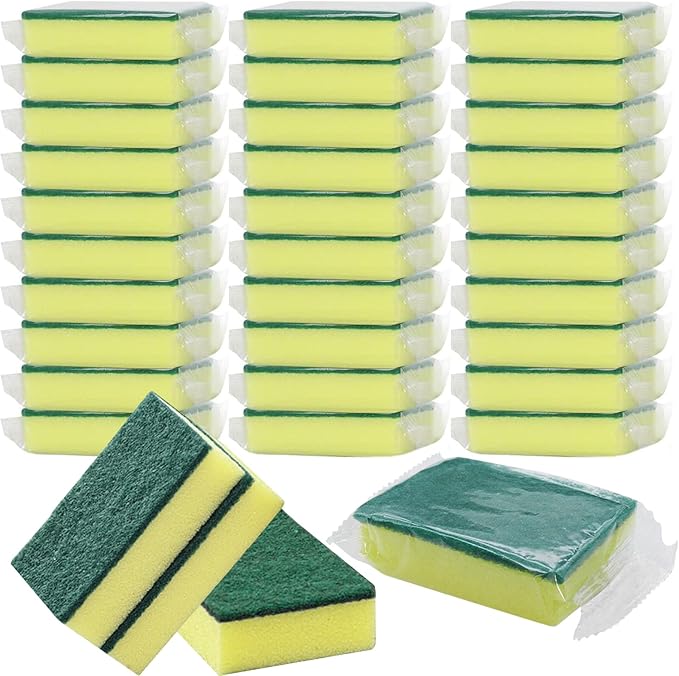 GWZiehory 30 Pack Kitchen Sponges Individually Wrapped, Non-Scratch Scouring Pads Bulk Scrub Sponges for Cleaning Kitchen and Household, Car, Dish Sponge for Apartments Hotel