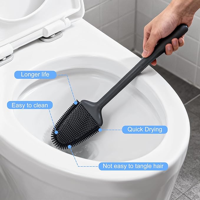 DALIPER Toilet Brush and Holder Set - Flexible Silicone Toilet Bowl Scrubber Brush, Compact Bathroom Brush with Ventilation Base, Black