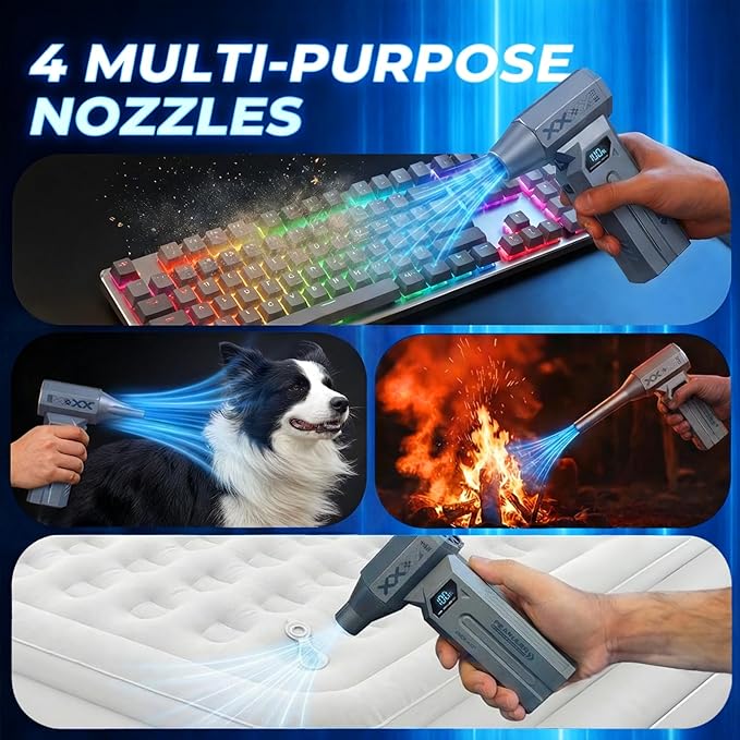 Veloz Compressed Air Duster-4 Gear Adjustable 120000RPM Super Power Portable Electric Air Duster with LED Light, Rechargeable Cordless Air Blower for PC, Keyboard, Outdoor, House and Car
