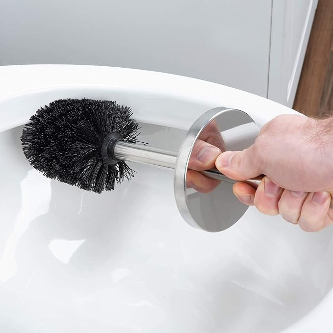 JS Jackson Supplies Sleek Toilet Brush and Holder with Metal Handle - Chrome