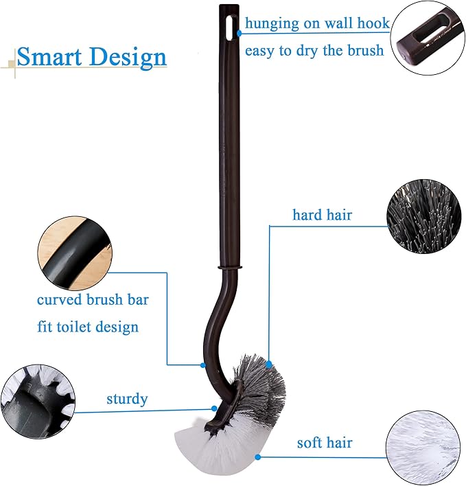 Ryhiac 2 Pack Curved Toilet Bowl Brush Without Holder for Bathroom, Compact Toilet Brush Durable Under The Rim Household Deep Cleaning Brushes (Black Toilet Brush Without Holder)