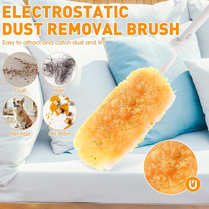 Reallnaive 60 Pcs Heavy Duty Duster Refills with One 3 ft Retractable Handle 360° Heavy Duty Dusting Kit Multi-Surface Duster Refills Disposable Microfiber Dusters Feather Kit