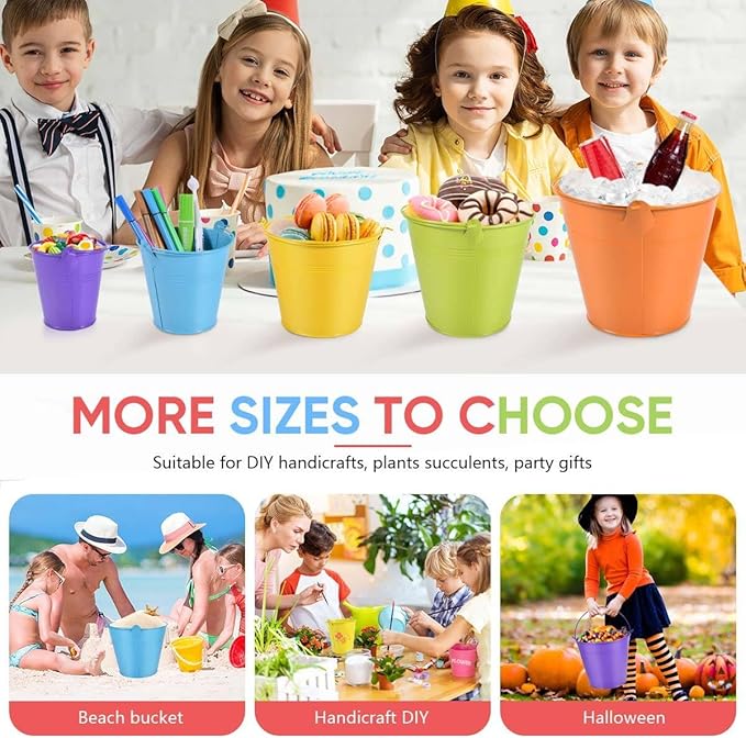 OBTANIM 7 Pack Purple Metal Buckets with Handle Galvanized Ice Pails for Plants, Succulents, Party Favors Organizing, Rustic Home Decor or Classrooms Pencil Storage (7.1 x 5.2 inch)