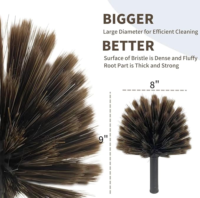 4 Pack Corner Duster, Webster Cobweb Duster Head,Fits Standard 3/4 inch Threaded Poles, Spider Web Remover Brush, for Ceilings, Moldings, HVAC & Floor Vents, and Corners(4, Brown)