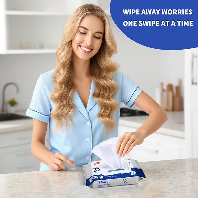 75% Alcohol Wet Hand Sanitizing Wipes – 4 Packs of 50 Count (200 Total Wipes) Moisturizing Aloe Vera Formula Travel Size for Home Office School On-The-Go