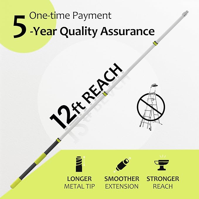 【Upgrade Anti Rotation 】 20FT High Reach Duster Kit,Lightweight Aluminum Alloy Extension Rod,5-Piece Set,210° Steering Head Clean Various Angle,for Cleaning Ceiling,High Wall